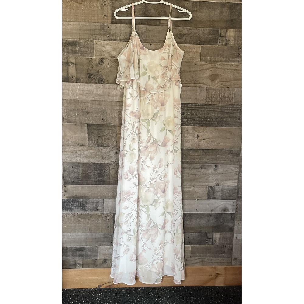 Show Me Your MuMu Caitlin Ruffle Maxi Dress Size L Floral Lined Roses Wedding